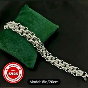 Sterling Silver 3-Strand Chain Bracelet, Unisex,Classic Party Style,925 Sterling